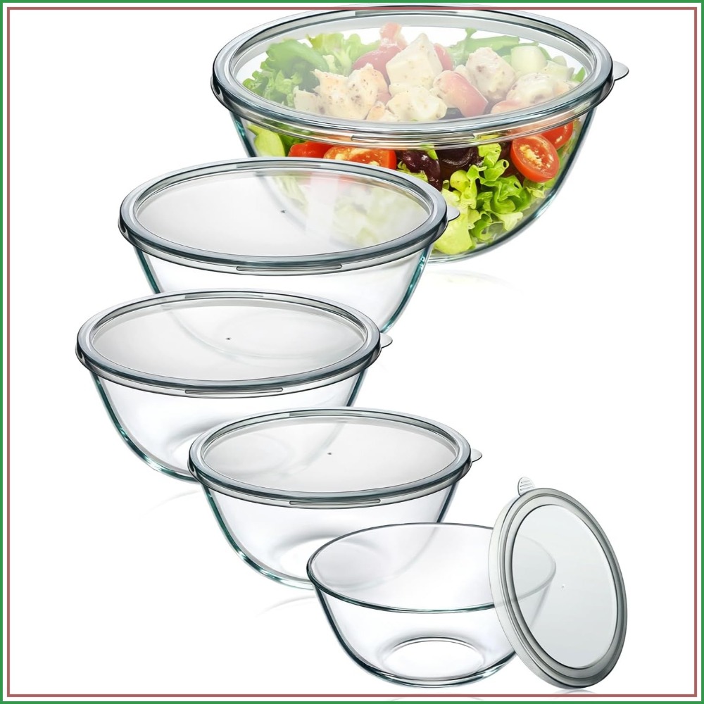 Kitchen Glass Baking Set - Szklane miski do mieszania z pokrywkami,